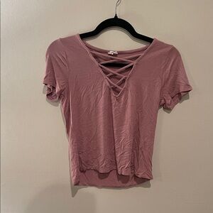 Tilly's Dusty Rose Crisscross Short Sleeve Tee